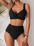 Emoswimsuit - Women's High Waisted Bikini Sets Twist Front Two Piece Swimsuit Ruched Tummy Control Bathing Suits