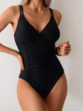 Emoswimsuit - Women's One Piece Swimsuit Tummy Control Bathing Suit Plunge V Neck Swimwear
