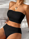 Emoswimsuit - Women Bandeau High Waisted Bikini Sets Smocked Swimsuit Strapless Two Piece Bathing Suit Swimwear Beachwear