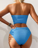 Emoswimsuit - Women Bandeau High Waisted Bikini Sets Smocked Swimsuit Strapless Two Piece Bathing Suit Swimwear Beachwear