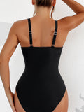 Emoswimsuit - Women Plus Size One Piece Swimsuit V Neck Mesh Sheer Tummy Control Bathing Suit