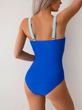 Emoswim - Women One Piece Swimsuit Ruched Tummy Control Bathing Suit Slimming Color Block Swim Suit Swimwear