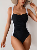 Emoswim - Women One Piece Swimsuit Ruched Tummy Control Bathing Suit Slimming Color Block Swim Suit Swimwear