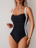Emoswim - Women One Piece Swimsuit Ruched Tummy Control Bathing Suit Slimming Color Block Swim Suit Swimwear