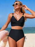 Emoswim - Women's High Waisted Bikini Sets Drawstring Tummy Control Swimsuits Crisscross Tie Back Bathing Suit