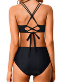 Emoswimsuit - Women High Waisted Bikini Set Two Piece Swimsuits Push up Wrap Swim Suits Top Tummy Control Bathing Suit