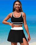 Emoswimsuit - High Waisted Bikini Sets Tummy Control Swim Skirt Two Piece Swim Suit Tummy Control Color Block Bathing Suit