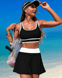 Emoswimsuit - High Waisted Bikini Sets Tummy Control Swim Skirt Two Piece Swim Suit Tummy Control Color Block Bathing Suit