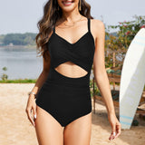 Emoswimsuit - Women's One Piece Swimsuits Tummy Control Cutout High Waisted Bathing Suit Wrap Tie Back