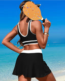 Emoswimsuit - High Waisted Bikini Sets Tummy Control Swim Skirt Two Piece Swim Suit Tummy Control Color Block Bathing Suit