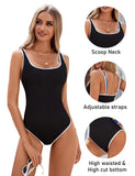 Emoswimsuit - Women's One Piece Swimsuit Sports Adjustable Strap Bathing Suit Color Block Ribbed High Cut Swimsuits