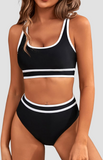 Emoswimsuit - Women's High Waisted Bikini Sets Sporty Two Piece Swimsuits Color Block Cheeky High Cut Bathing Suits
