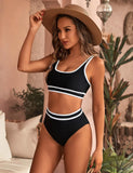 Emoswimsuit - Women's High Waisted Bikini Sets Sporty Two Piece Swimsuits Color Block Cheeky High Cut Bathing Suits