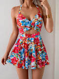 Emoswim - Women Cutout One Piece Skirt Swimsuit V Neck Wrap Tie Back Swimdress Tummy Control Bathing Suits