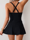 Emoswimsuit - Women's Twisted Ruched Swim Dress Slit Strap Tankini Swimsuit