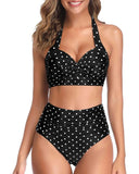 Emoswim - Adjustable Self-Tie Halter Neck Vintage High Waisted Bikini