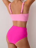 Emoswimsuit - Women's High Waisted Bikini Sets Solid Pleated 2 Piece Swimsuits Sexy Beach Sets with Removable Pads