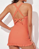 Emoswim - Deep V Cross Back Ruched One Piece Swimdress