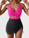 Emoswim - Women Mesh One Piece Swimdress Swimsuit Tummy Control V Neck Cutout Bathing Suit