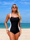 Emoswim - Women's One Piece Swimsuit Contrast Trim Square Neck Tummy Control Bathing Suits