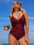 Emoswim - Women's Tummy Control One Piece Swimsuit Criss Cross V Neck Swimwear Ruched Bathing Suit