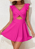 Emoswim - Women's One Piece Swimsuit Ruffle Cutout Swimdress Tummy Control V Neck Wrap Swimwear