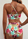 Emoswim - 2026 Summer Two Piece Bikini Set U-Wire Cutout High Waisted Swimsuit-Blue Floral