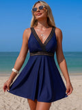 Emoswim - Women's Tummy Control Weaving Conservative Skirt Style Split Swimsuit