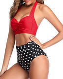 Emoswim - Adjustable Self-Tie Halter Neck Vintage High Waisted Bikini