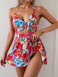 Emoswim - Women Cutout One Piece Skirt Swimsuit V Neck Wrap Tie Back Swimdress Tummy Control Bathing Suits