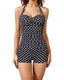 Emoswim - Halter Top Push Up Swimsuits Shorts Retro One Piece Bathing Suit