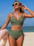 Emoswim - Women's High Waisted Bikini Sets Drawstring Tummy Control Swimsuits Crisscross Tie Back Bathing Suit