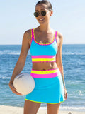 Emoswim - Womens Tummy Control 3 Piece Swimsuit with Skirt High Waisted Bikini
