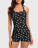 Emoswim - Halter Top Push Up Swimsuits Shorts Retro One Piece Bathing Suit