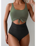 Emoswim - Women's One Piece Swimsuit Tummy Control Slimming Bathing Suit Cutout Tie Knot Swimwear