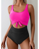 Emoswim - Women's One Piece Swimsuit Tummy Control Slimming Bathing Suit Cutout Tie Knot Swimwear