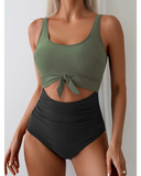 Emoswim - Women's One Piece Swimsuit Tummy Control Slimming Bathing Suit Cutout Tie Knot Swimwear