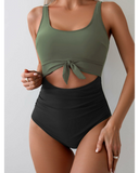 Emoswim - Women's One Piece Swimsuit Tummy Control Slimming Bathing Suit Cutout Tie Knot Swimwear