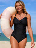 Emoswim - Women's One Piece Swimsuit Tummy Control Bathing Suit Gold Metal Full Coverage Slimming Swimwear