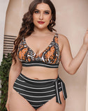 Bedruckter Streifen-Bikini in Übergröße