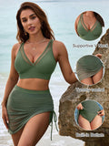 Emoswim - Womens Swim Skirt High Waisted Bikini Sets Tummy Control Swimsuits Mesh Sarong Wraps Bathing Suits
