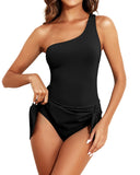 Emoswim - Women One Piece Swim Dress One Shoulder Swimsuit with Skirt