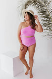 Emoswimsuit - Pink Terry Floral Cut Out One Piece In Fondant