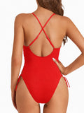 Emoswim - Women Sexy Lace Up One Piece Swimsuit Deep Plunge V Neck High Cut Bathing Suits