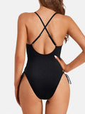 Emoswim - Women Sexy Lace Up One Piece Swimsuit Deep Plunge V Neck High Cut Bathing Suits