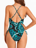 Emoswim - Women Sexy Lace Up One Piece Swimsuit Deep Plunge V Neck High Cut Bathing Suits