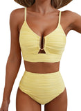 EMOSWIM High-Waisted Tummy Control Bikini Set Textured U-Wire Cutout Swimwear