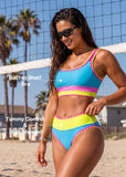 Emoswim - Womens Color Contrast Patchwork Nylon Sporty 3 Piece Bikini Sets