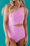 Emoswimsuit - Pink Terry Floral Cut Out One Piece In Fondant