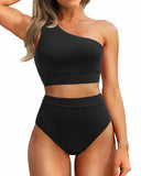 Emoswim - One Shoulder High Waisted Bikini Sets Two Piece Swimsuit Tummy Control